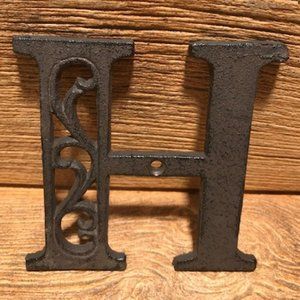 Cast Iron Letter "H" 4 5/8"tall Ornate Raw Cast Iron Ready to Paint 0184-0557-H